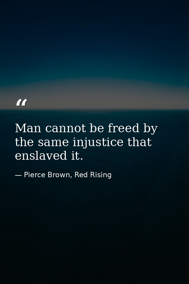 Man cannot be freed by the same injustice that enslaved it. — Pierce Brown, Red Rising