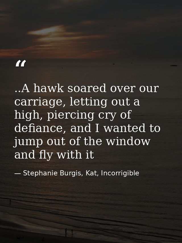 ..A hawk soared over our carriage, letting out a high, piercing cry of defiance, and I wanted to jump out of the window  — Stephanie Burgis, Kat, Incorrigible