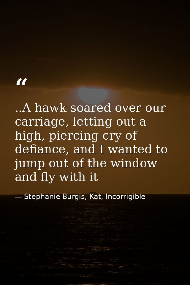 ..A hawk soared over our carriage, letting out a high, piercing cry of defiance, and I wanted to jump out of the window  — Stephanie Burgis, Kat, Incorrigible