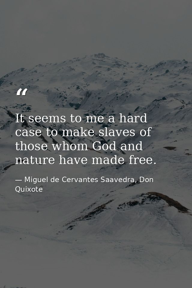 It seems to me a hard case to make slaves of those whom God and nature have made free. — Miguel de Cervantes Saavedra, Don Quixote