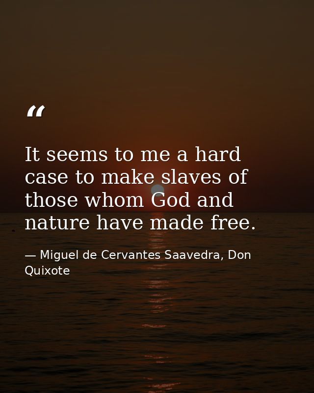 It seems to me a hard case to make slaves of those whom God and nature have made free. — Miguel de Cervantes Saavedra, Don Quixote