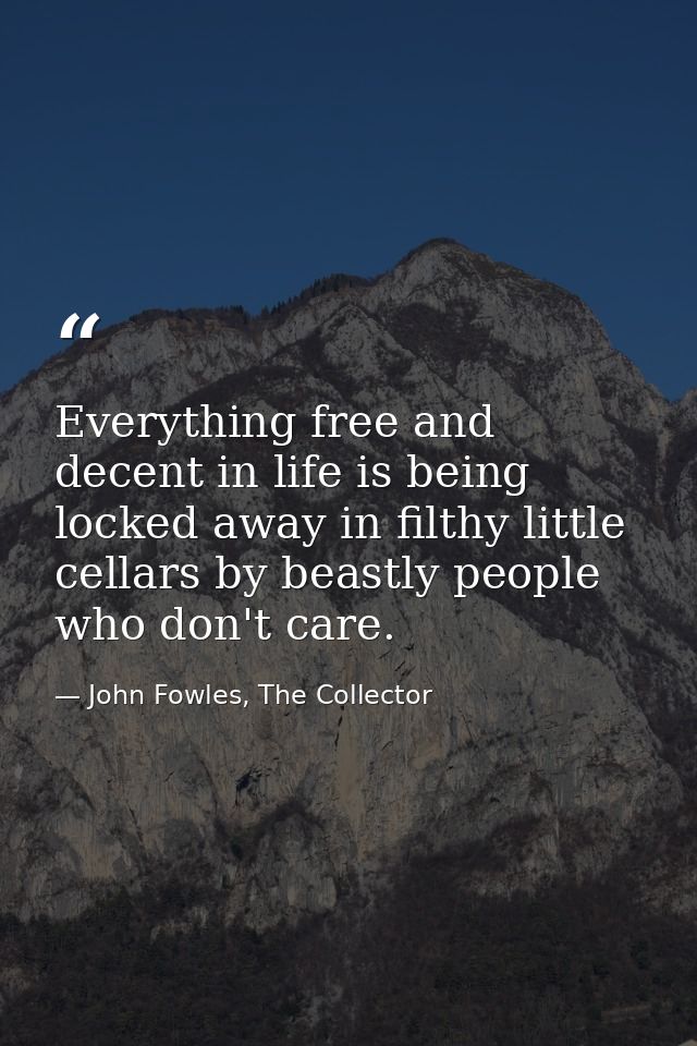Everything free and decent in life is being locked away in filthy little cellars by beastly people who don't care. — John Fowles, The Collector