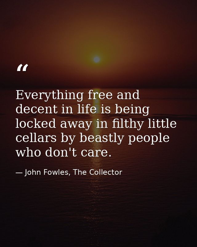 Everything free and decent in life is being locked away in filthy little cellars by beastly people who don't care. — John Fowles, The Collector