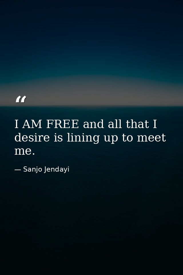 I AM FREE and all that I desire is lining up to meet me. — Sanjo Jendayi