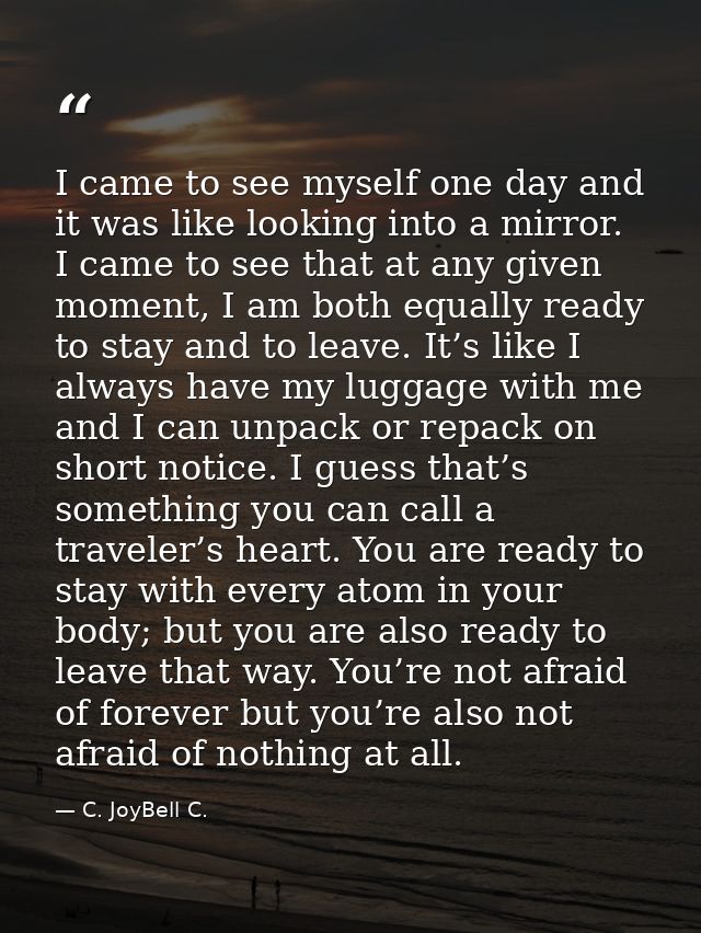 I came to see myself one day and it was like looking into a mirror. I came to see that at any given moment, I am both eq — C. JoyBell C.