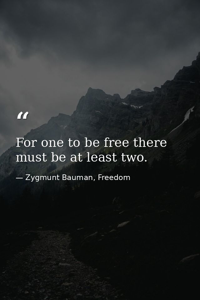For one to be free there must be at least two. — Zygmunt Bauman, Freedom