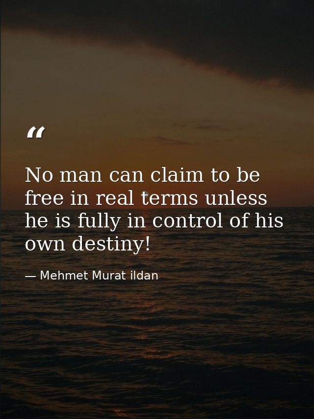 No man can claim to be free in real terms unless he is fully in control of his own destiny! — Mehmet Murat ildan