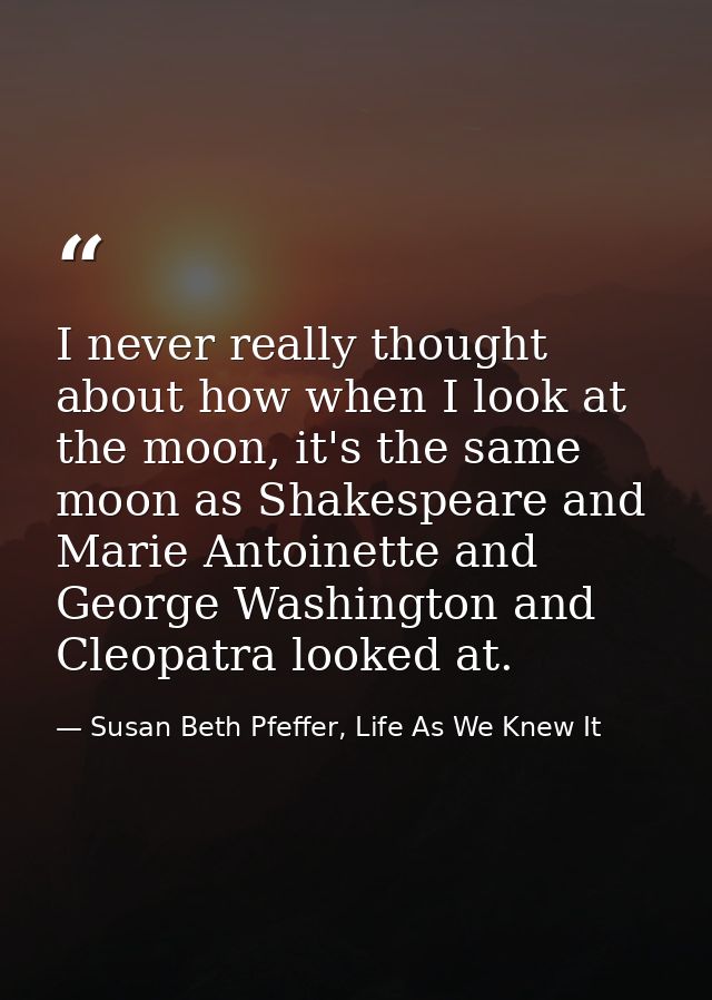 I never really thought about how when I look at the moon, it's the same moon as Shakespeare and Marie Antoinette and Geo — Susan Beth Pfeffer, Life As We Knew It