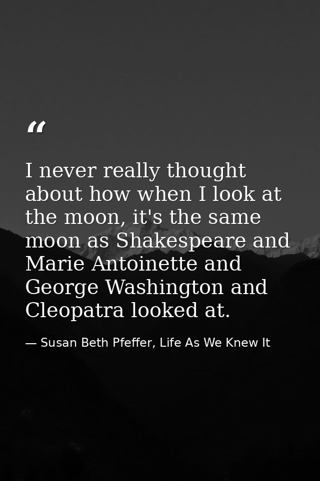 I never really thought about how when I look at the moon, it's the same moon as Shakespeare and Marie Antoinette and Geo — Susan Beth Pfeffer, Life As We Knew It