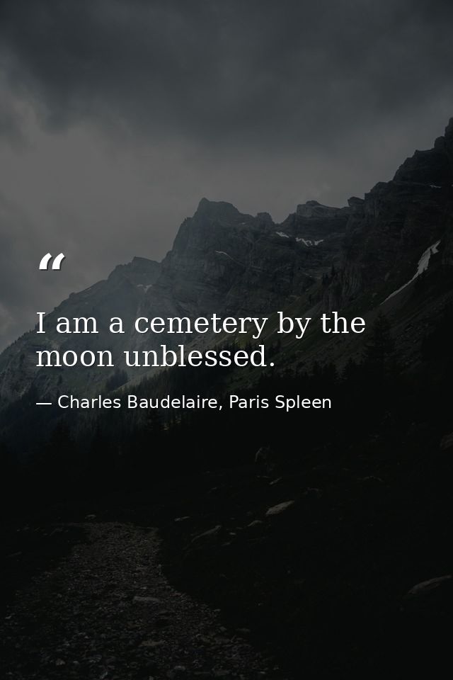 I am a cemetery by the moon unblessed. — Charles Baudelaire, Paris Spleen