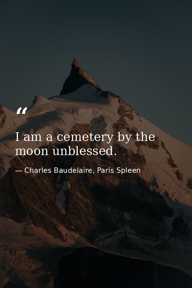 I am a cemetery by the moon unblessed. — Charles Baudelaire, Paris Spleen