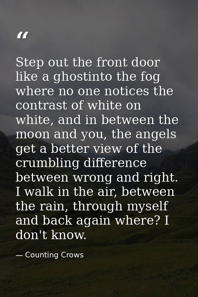 Step out the front door like a ghostinto the fog where no one notices the contrast of white on white, and in between the — Counting Crows