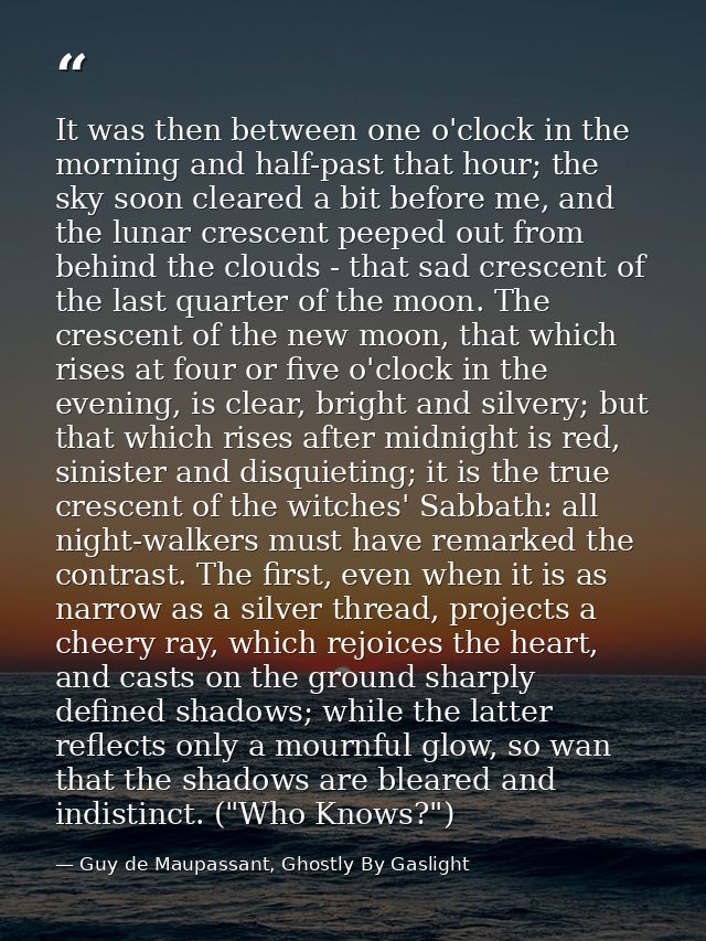 It was then between one o'clock in the morning and half-past that hour; the sky soon cleared a bit before me, and the lu — Guy de Maupassant, Ghostly By Gaslight