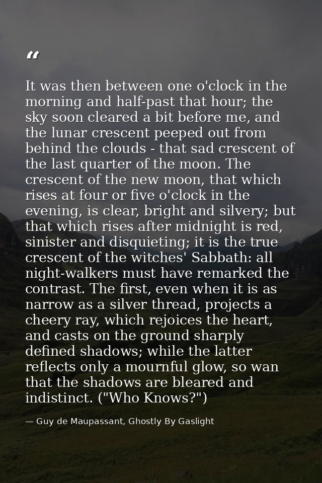 It was then between one o'clock in the morning and half-past that hour; the sky soon cleared a bit before me, and the lu — Guy de Maupassant, Ghostly By Gaslight