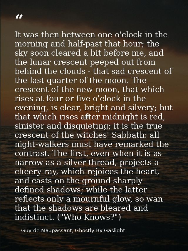 It was then between one o'clock in the morning and half-past that hour; the sky soon cleared a bit before me, and the lu — Guy de Maupassant, Ghostly By Gaslight