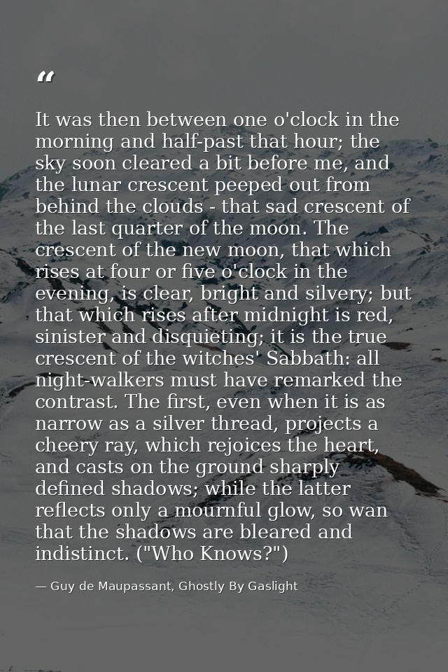 It was then between one o'clock in the morning and half-past that hour; the sky soon cleared a bit before me, and the lu — Guy de Maupassant, Ghostly By Gaslight