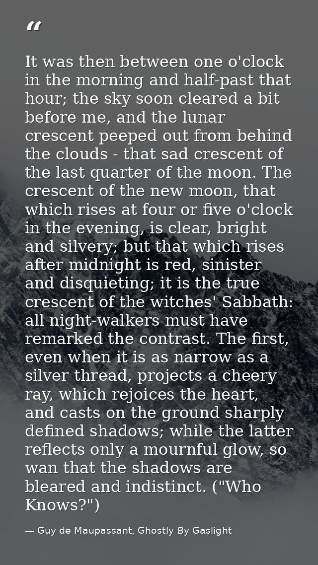 It was then between one o'clock in the morning and half-past that hour; the sky soon cleared a bit before me, and the lu — Guy de Maupassant, Ghostly By Gaslight