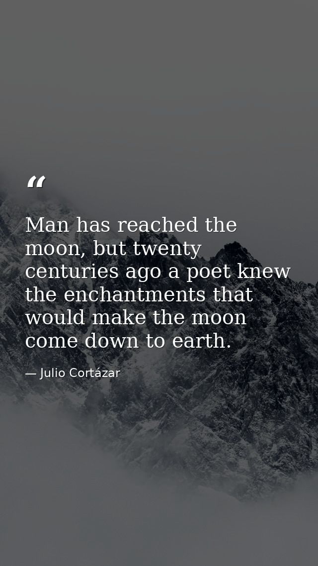 Man has reached the moon, but twenty centuries ago a poet knew the enchantments that would make the moon come down to ea — Julio Cortázar