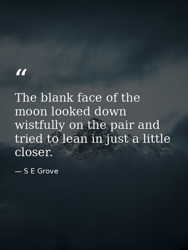The blank face of the moon looked down wistfully on the pair and tried to lean in just a little closer. — S E Grove