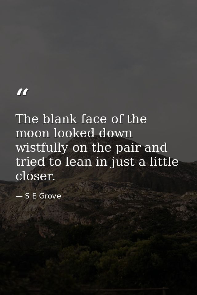 The blank face of the moon looked down wistfully on the pair and tried to lean in just a little closer. — S E Grove