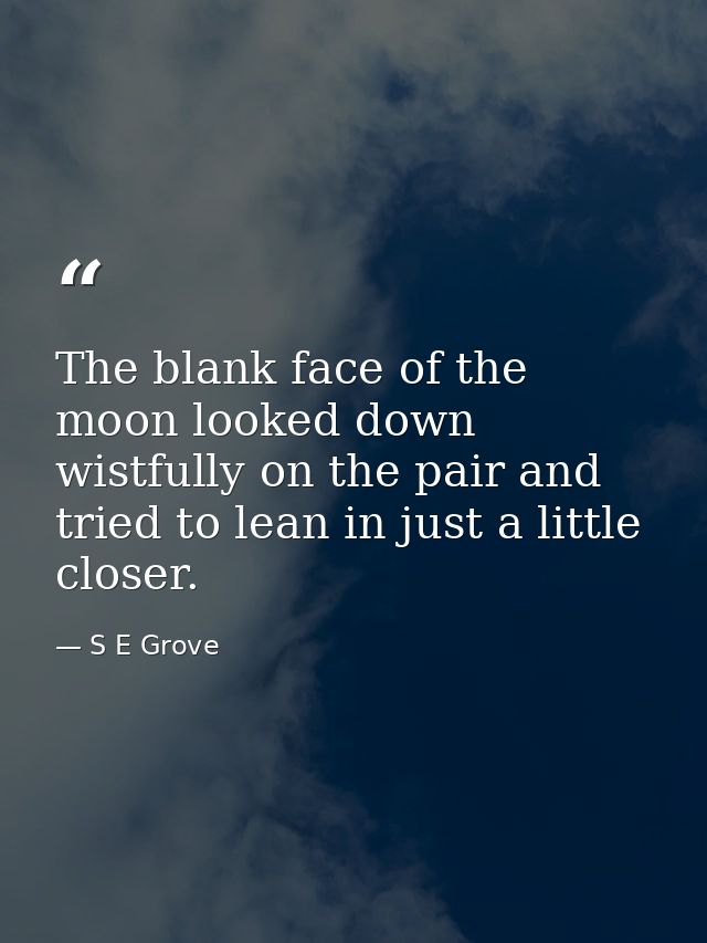 The blank face of the moon looked down wistfully on the pair and tried to lean in just a little closer. — S E Grove