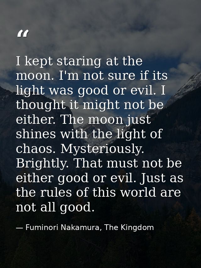 I kept staring at the moon. I'm not sure if its light was good or evil. I thought it might not be either. The moon just  — Fuminori Nakamura, The Kingdom