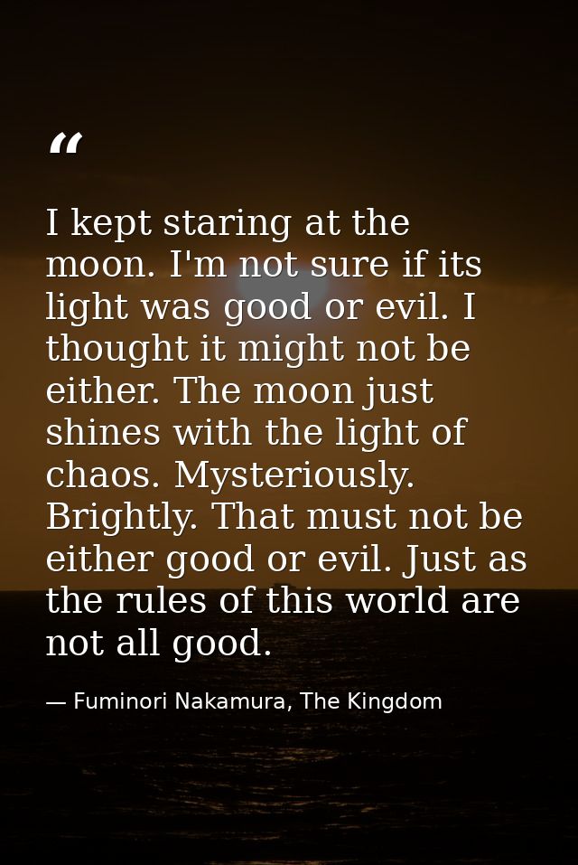 I kept staring at the moon. I'm not sure if its light was good or evil. I thought it might not be either. The moon just  — Fuminori Nakamura, The Kingdom