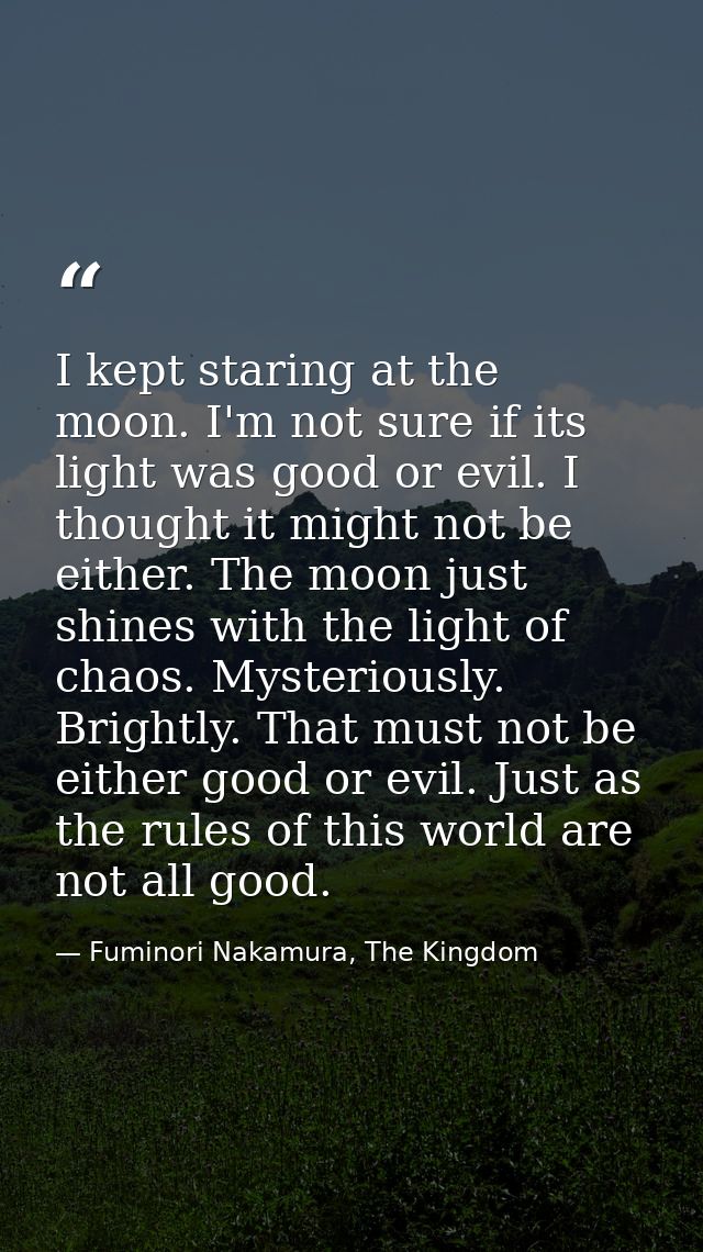 I kept staring at the moon. I'm not sure if its light was good or evil. I thought it might not be either. The moon just  — Fuminori Nakamura, The Kingdom