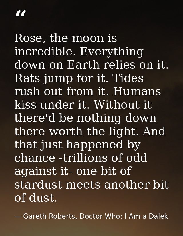 Rose, the moon is incredible. Everything down on Earth relies on it. Rats jump for it. Tides rush out from it. Humans ki — Gareth Roberts, Doctor Who: I Am a Dalek