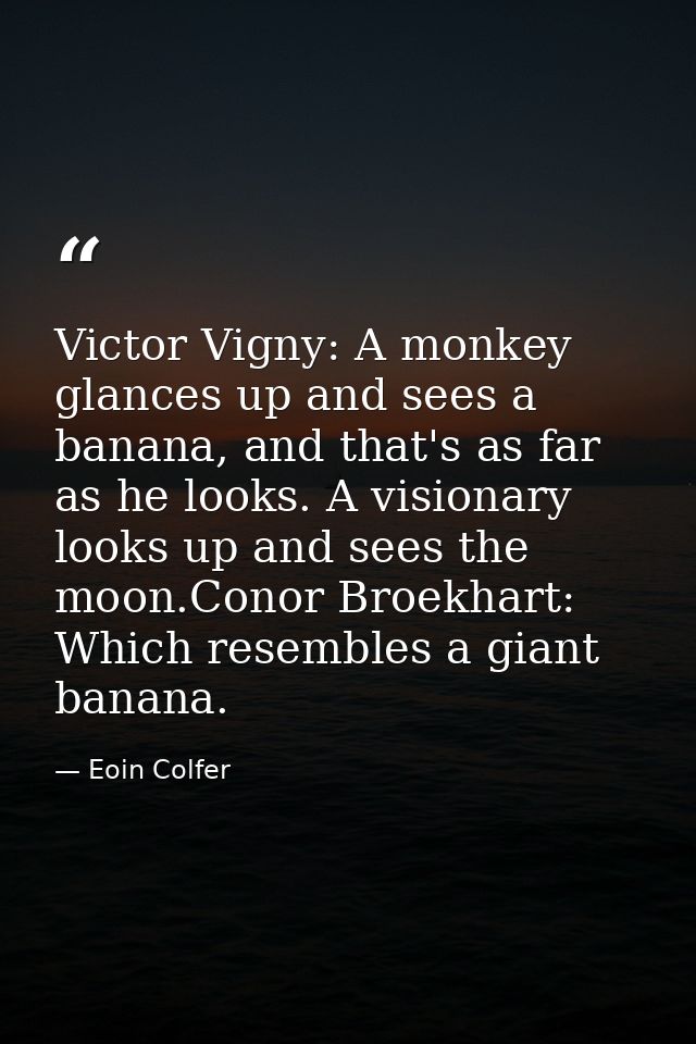 Victor Vigny: A monkey glances up and sees a banana, and that's as far as he looks. A visionary looks up and sees the mo — Eoin Colfer