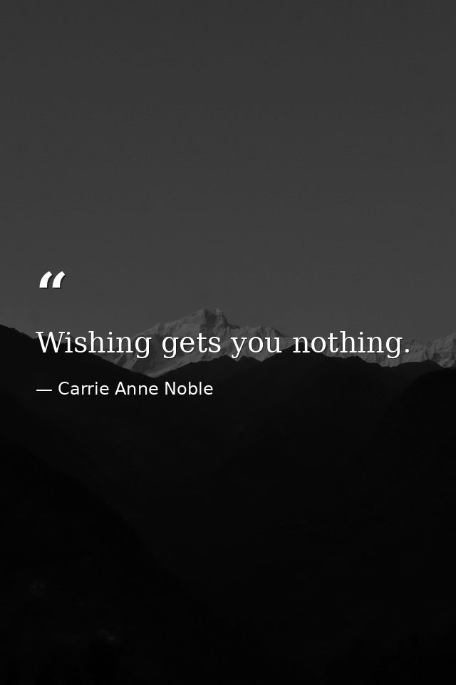 Wishing gets you nothing. — Carrie Anne Noble