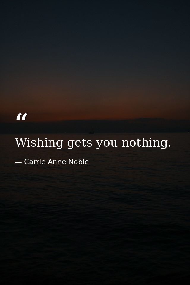 Wishing gets you nothing. — Carrie Anne Noble