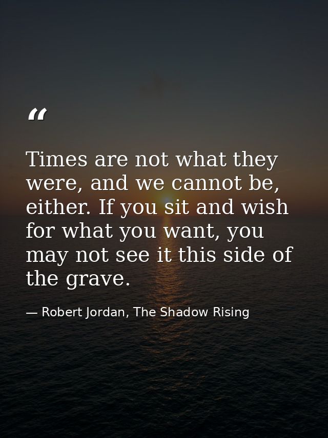 Times are not what they were, and we cannot be, either. If you sit and wish for what you want, you may not see it this s — Robert Jordan, The Shadow Rising