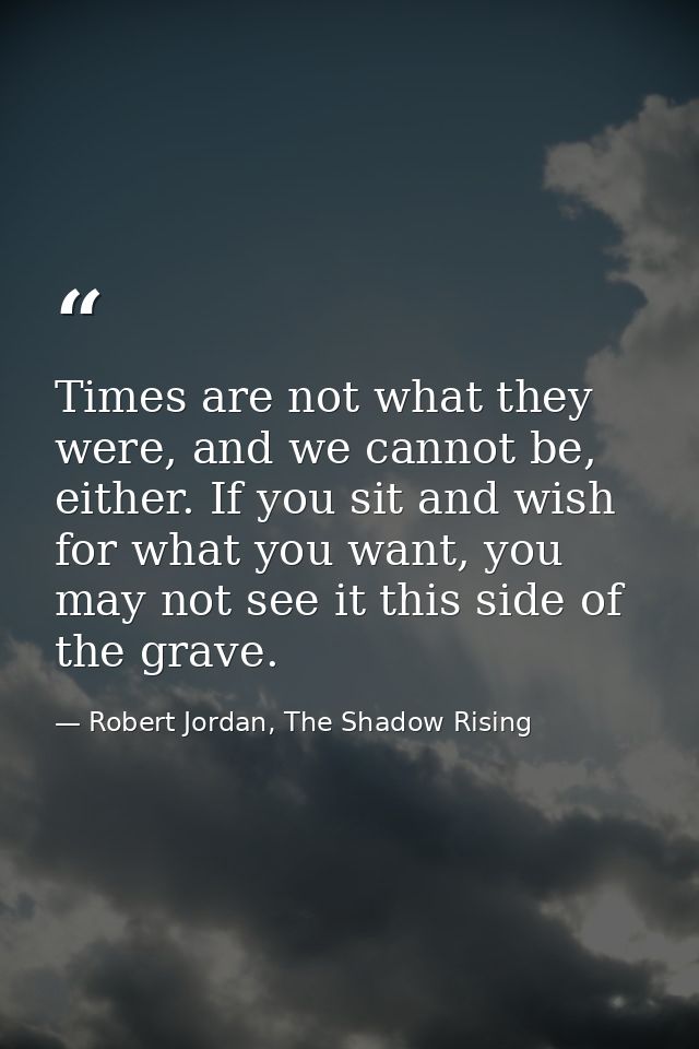 Times are not what they were, and we cannot be, either. If you sit and wish for what you want, you may not see it this s — Robert Jordan, The Shadow Rising