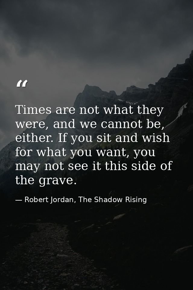 Times are not what they were, and we cannot be, either. If you sit and wish for what you want, you may not see it this s — Robert Jordan, The Shadow Rising