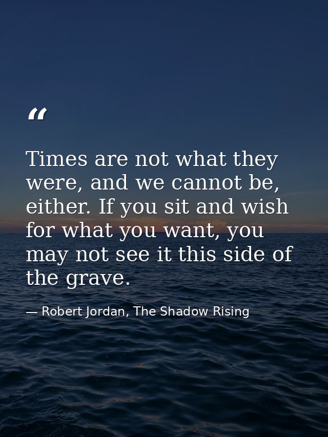 Times are not what they were, and we cannot be, either. If you sit and wish for what you want, you may not see it this s — Robert Jordan, The Shadow Rising