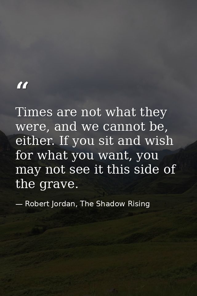 Times are not what they were, and we cannot be, either. If you sit and wish for what you want, you may not see it this s — Robert Jordan, The Shadow Rising