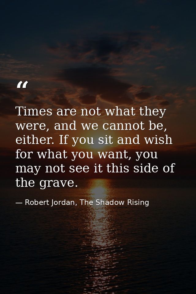Times are not what they were, and we cannot be, either. If you sit and wish for what you want, you may not see it this s — Robert Jordan, The Shadow Rising