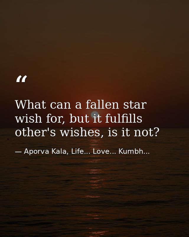 What can a fallen star wish for, but it fulfills other's wishes, is it not? — Aporva Kala, Life... Love... Kumbh...