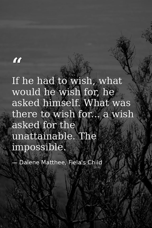 If he had to wish, what would he wish for, he asked himself. What was there to wish for... a wish asked for the unattain — Dalene Matthee, Fiela's Child