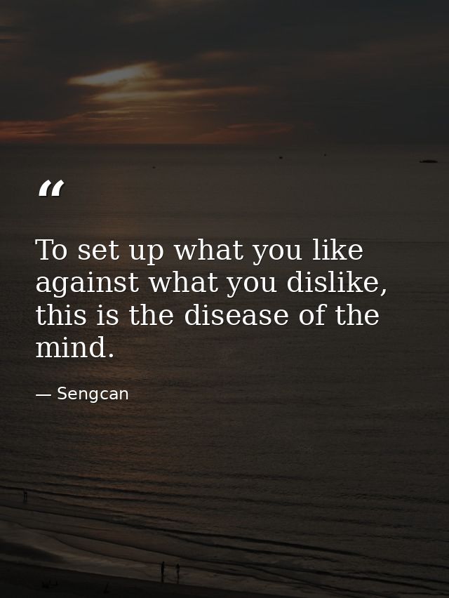 To set up what you like against what you dislike, this is the disease of the mind. — Sengcan