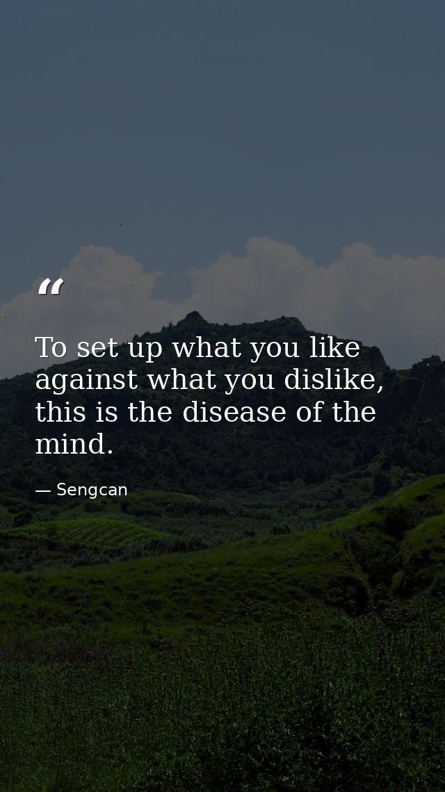 To set up what you like against what you dislike, this is the disease of the mind. — Sengcan
