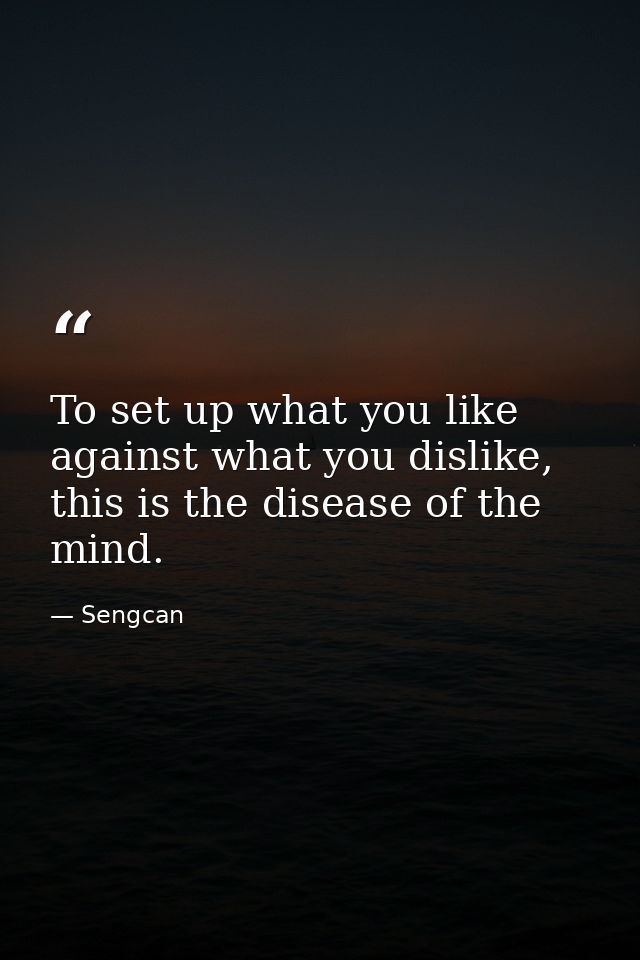 To set up what you like against what you dislike, this is the disease of the mind. — Sengcan