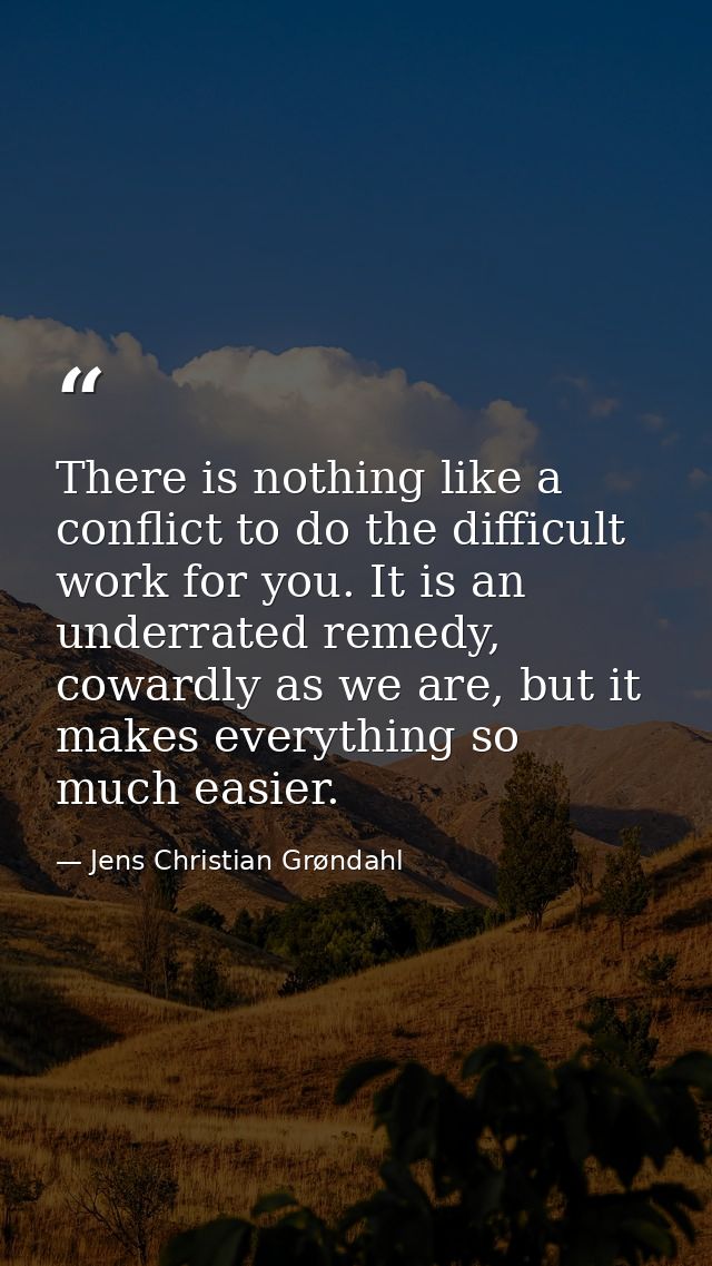 There is nothing like a conflict to do the difficult work for you. It is an underrated remedy, cowardly as we are, but i — Jens Christian Grøndahl