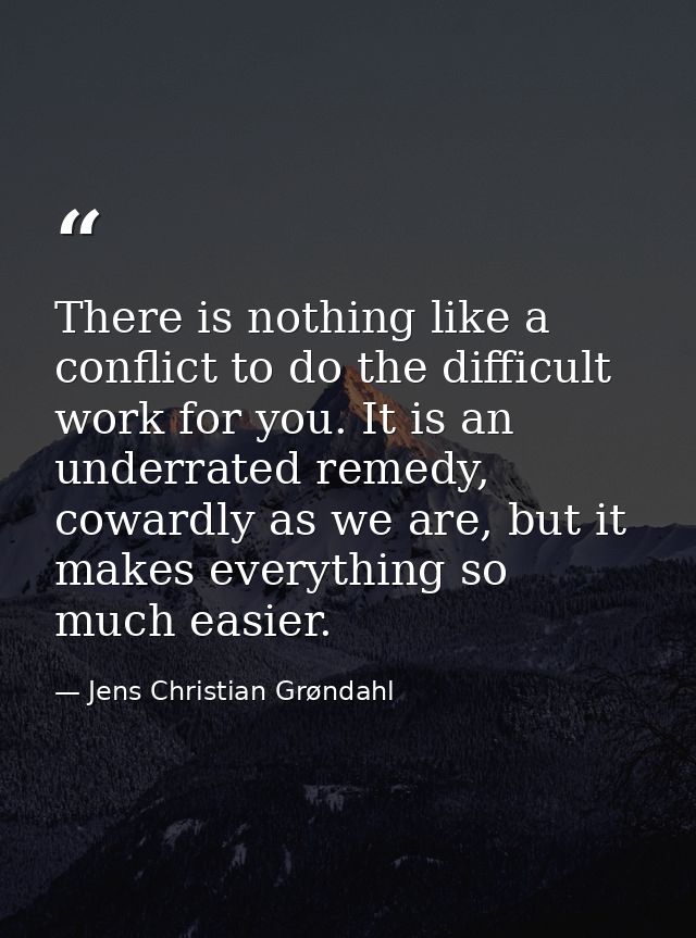 There is nothing like a conflict to do the difficult work for you. It is an underrated remedy, cowardly as we are, but i — Jens Christian Grøndahl