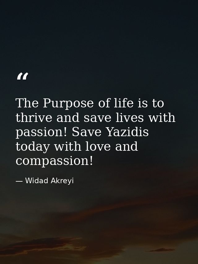 The Purpose of life is to thrive and save lives with passion! Save Yazidis today with love and compassion! — Widad Akreyi