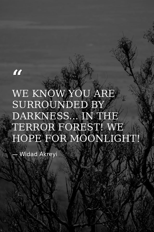 WE KNOW YOU ARE SURROUNDED BY DARKNESS... IN THE TERROR FOREST! WE HOPE FOR MOONLIGHT! — Widad Akreyi