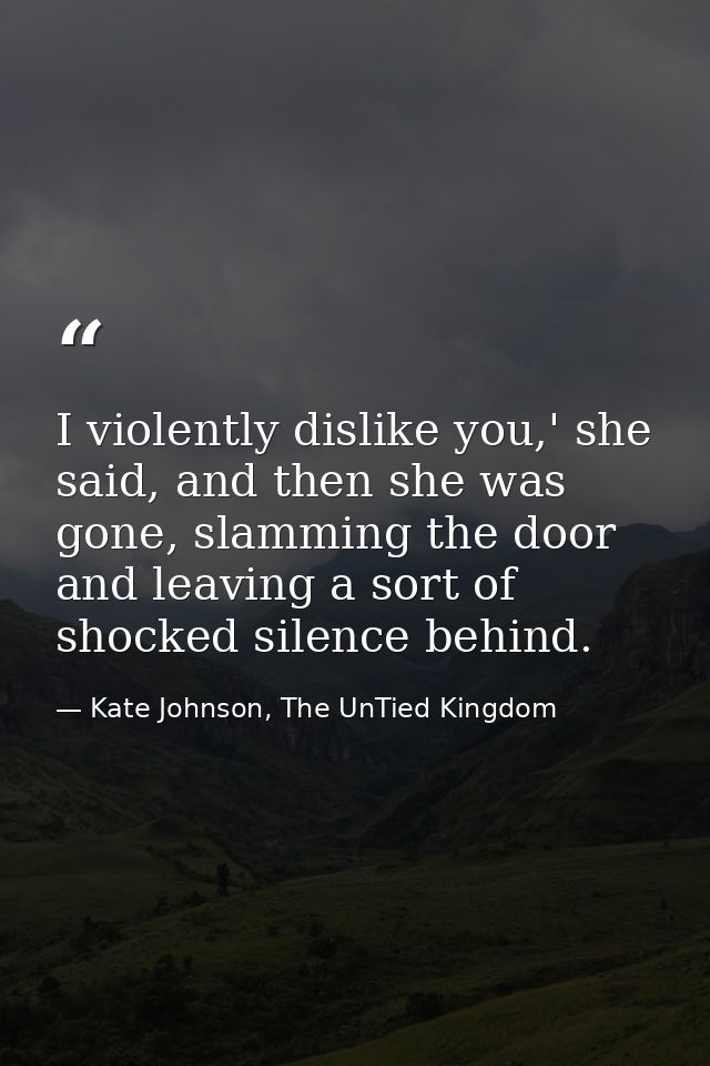I violently dislike you,' she said, and then she was gone, slamming the door and leaving a sort of shocked silence behin — Kate Johnson, The UnTied Kingdom