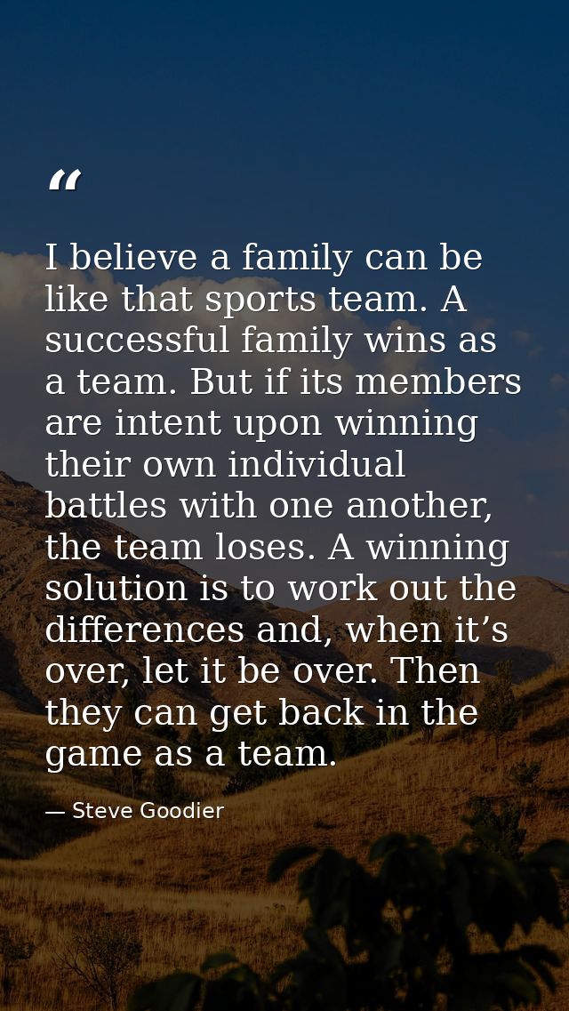 I believe a family can be like that sports team. A successful family wins as a team. But if its members are intent upon  — Steve Goodier