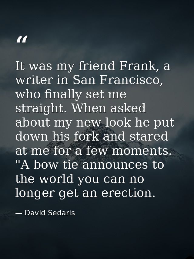 It was my friend Frank, a writer in San Francisco, who finally set me straight. When asked about my new look he put down — David Sedaris